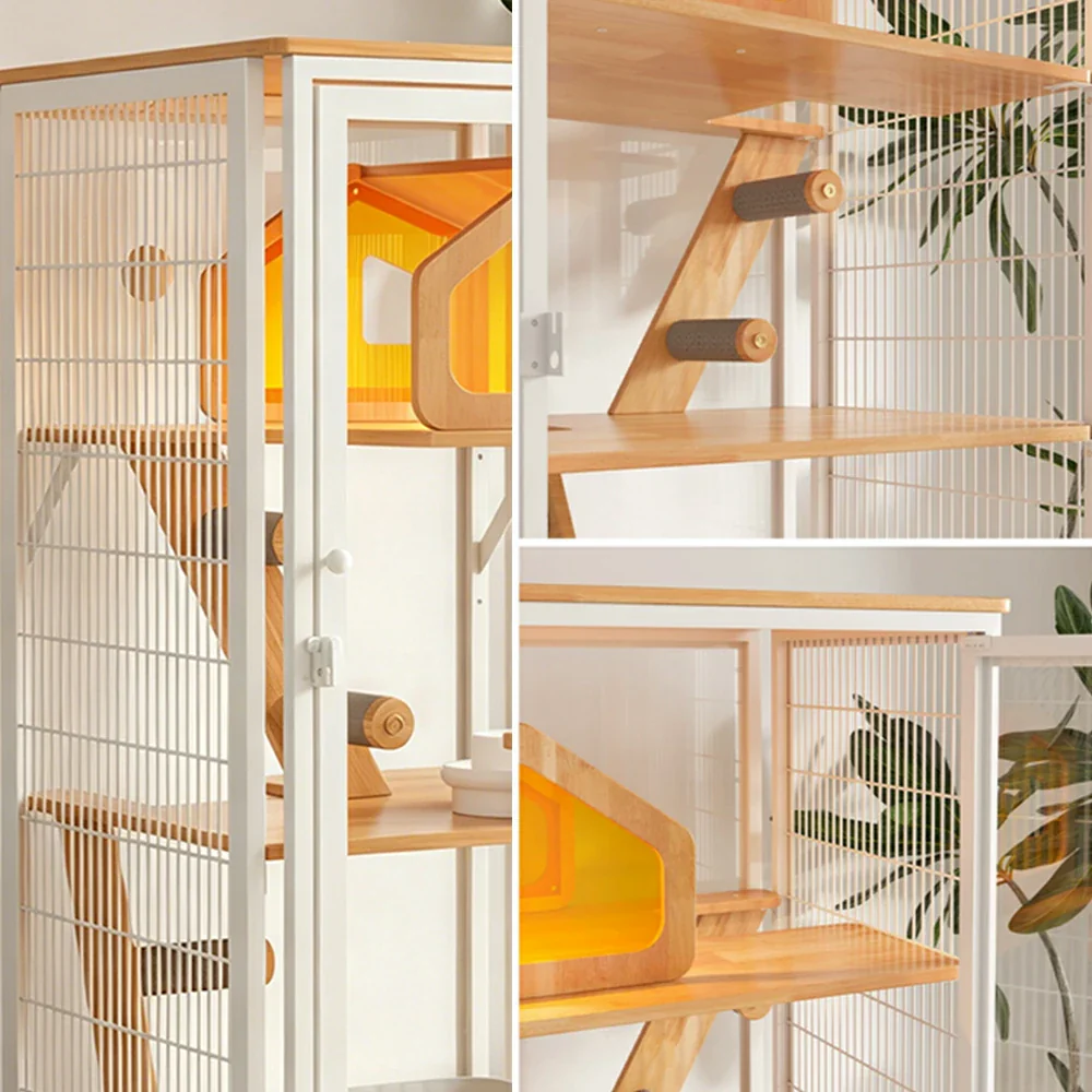 PAWORA Medium Cat Villa - 127cm Multi-Level Indoor Cat Cabinet with Toilet Area & Lockable Wheels - White - Image 3