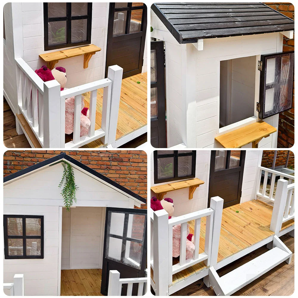 PAWORA Luxury Wooden Dog Villa Pet House for Medium & Large Dogs - Durable Pine Structure, Spacious Outdoor Design - White - Image 3