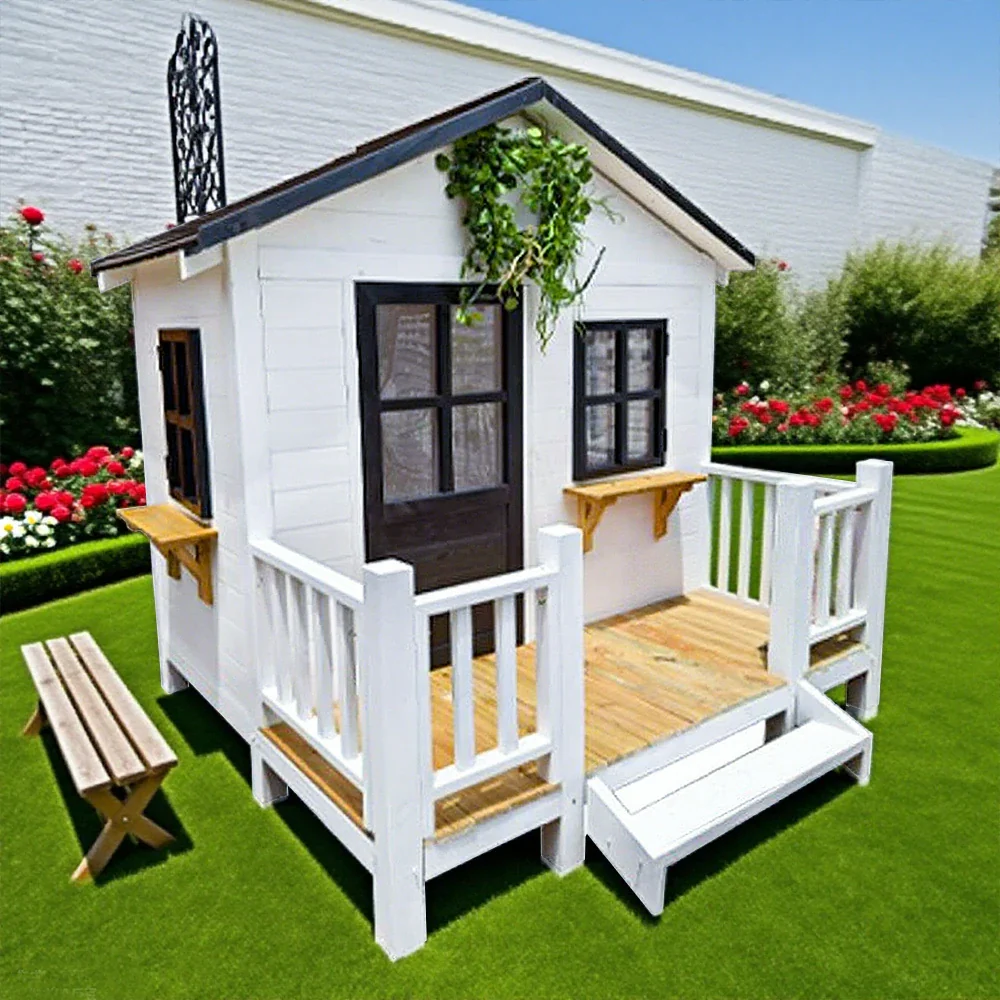 PAWORA Luxury Wooden Dog Villa Pet House for Medium & Large Dogs - Durable Pine Structure, Spacious Outdoor Design - White - Image 4