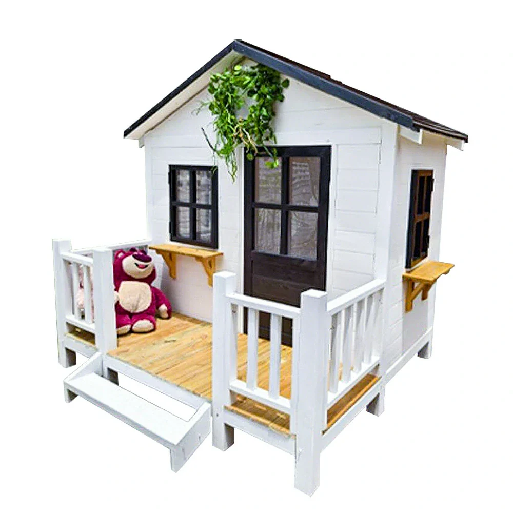 PAWORA Luxury Wooden Dog Villa Pet House for Medium & Large Dogs - Durable Pine Structure, Spacious Outdoor Design - White - Image 6