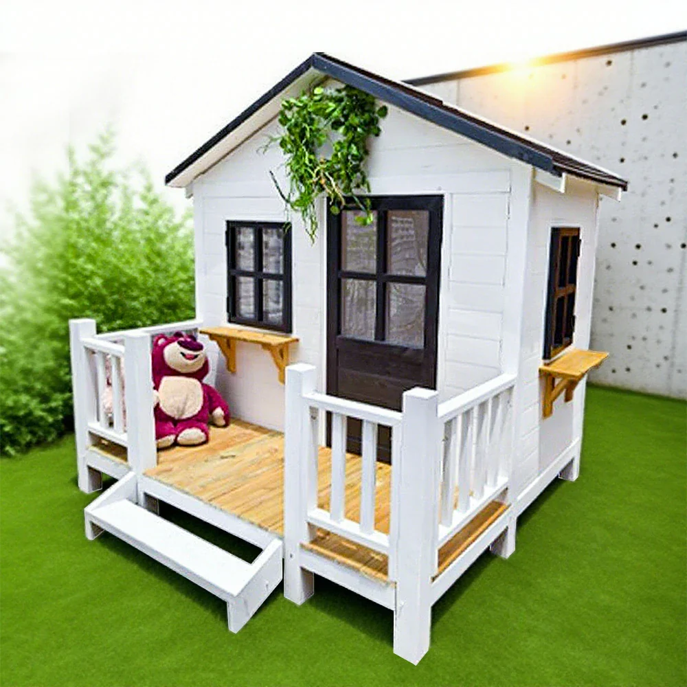 PAWORA Luxury Wooden Dog Villa Pet House for Medium & Large Dogs - Durable Pine Structure, Spacious Outdoor Design - White - Image 7