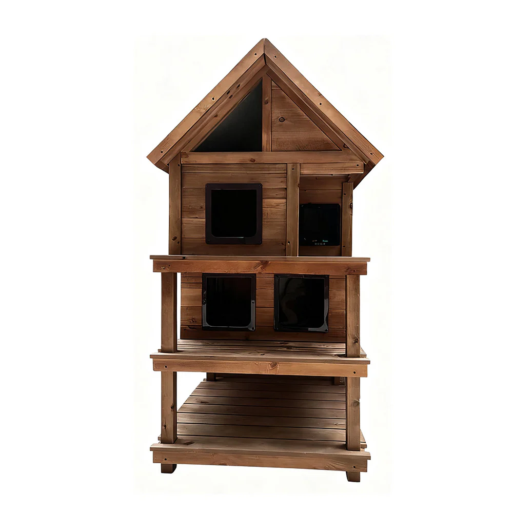 PAWORA Outdoor Cat House 130/160cm - Fir Wood, Scratch-Resistant, Moisture-Proof, Ventilated with Waterproof Roof, All-Weather Shelter - Wood - Image 6
