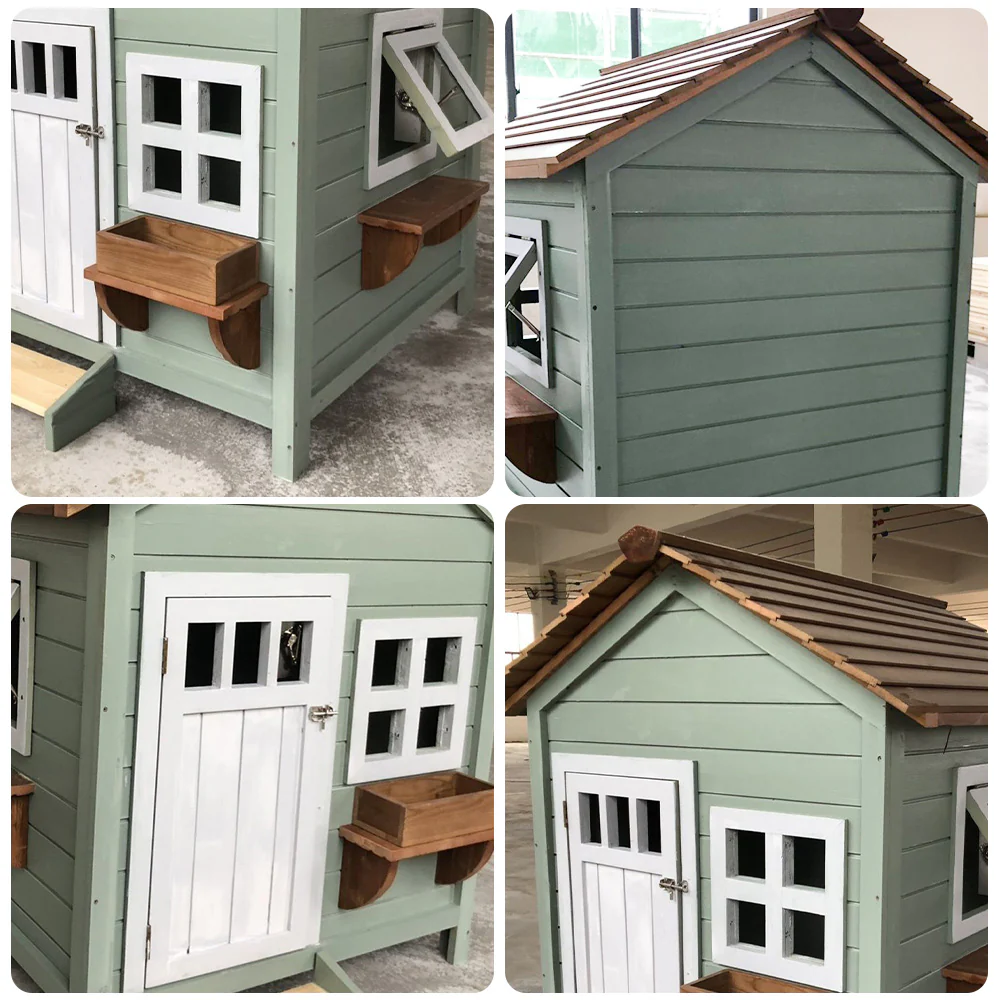 PAWORA Outdoor Cat House - Fir Wood, Waterproof Roof, Scratch & Moisture Resistant, Ventilated Design, All-Season Pet Shelter - Green - Image 3
