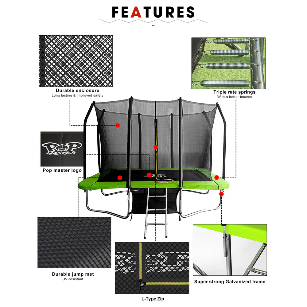 POP MASTER 6FT x 9FT Rectangular Trampoline with Spring Ladder Safety Net Kids - Image 7