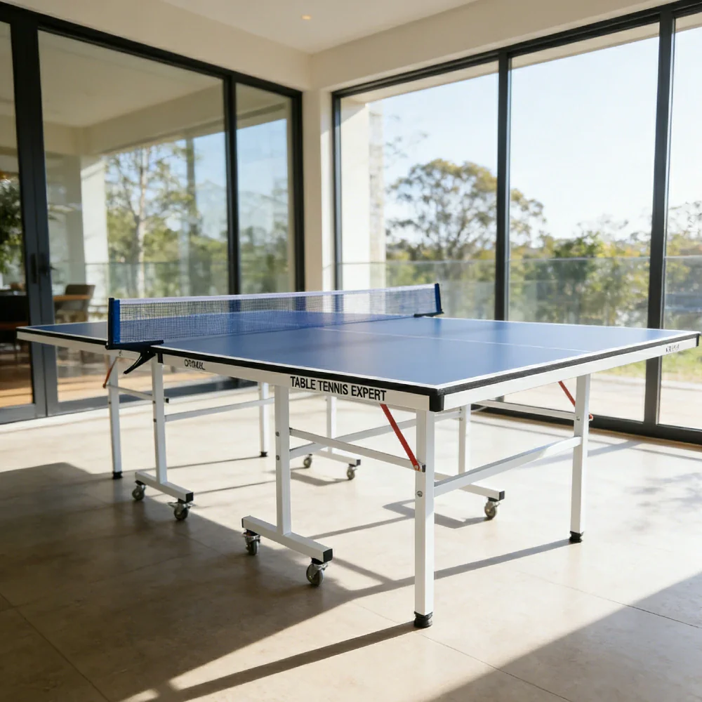 PRIMO Optimal 16mm Indoor Blue Top Foldable Solo Play Table Tennis Pingpong Table-Bats Balls Net - Image 4