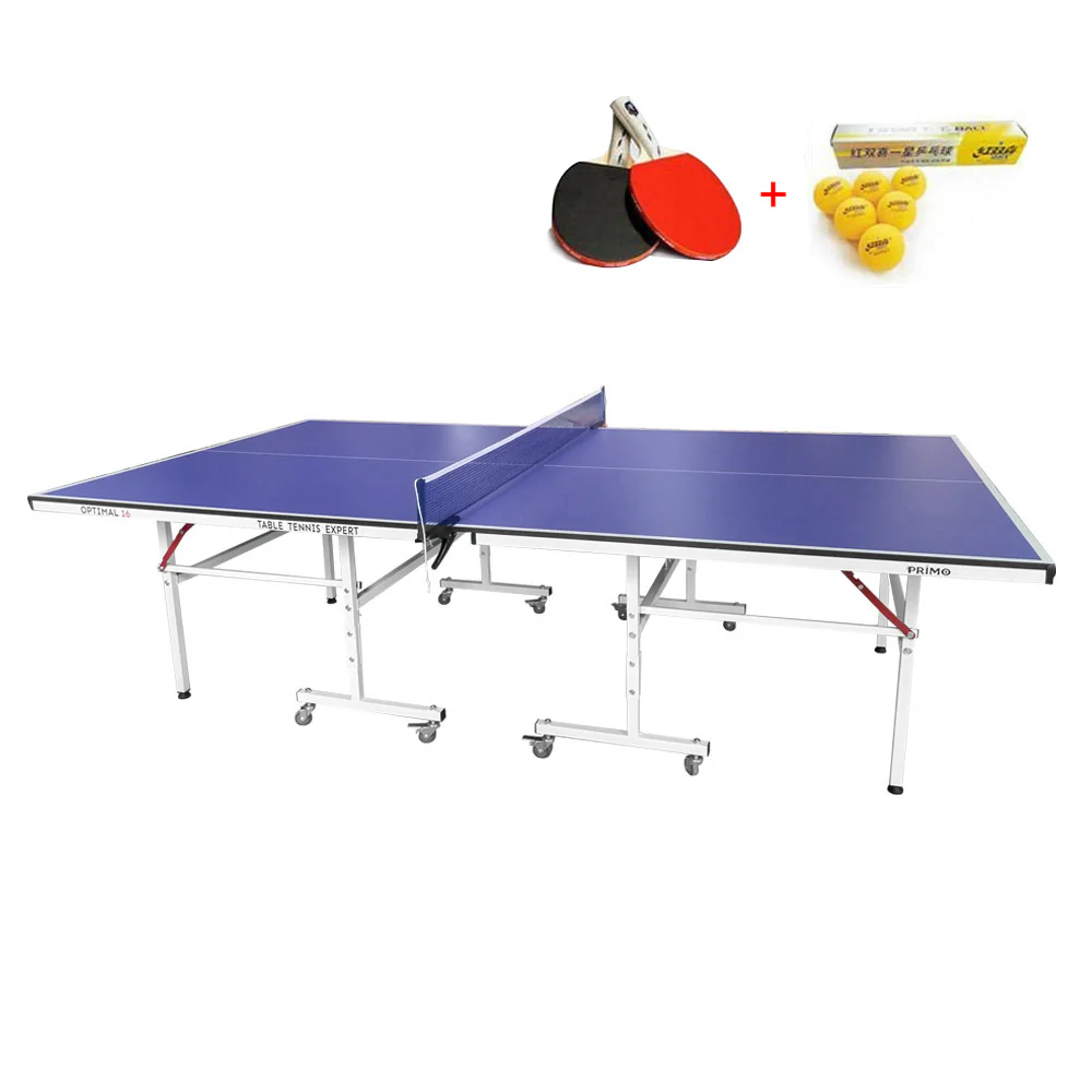 PRIMO Optimal 16mm Indoor Blue Top Foldable Solo Play Table Tennis Pingpong Table-Bats Balls Net - Image 6