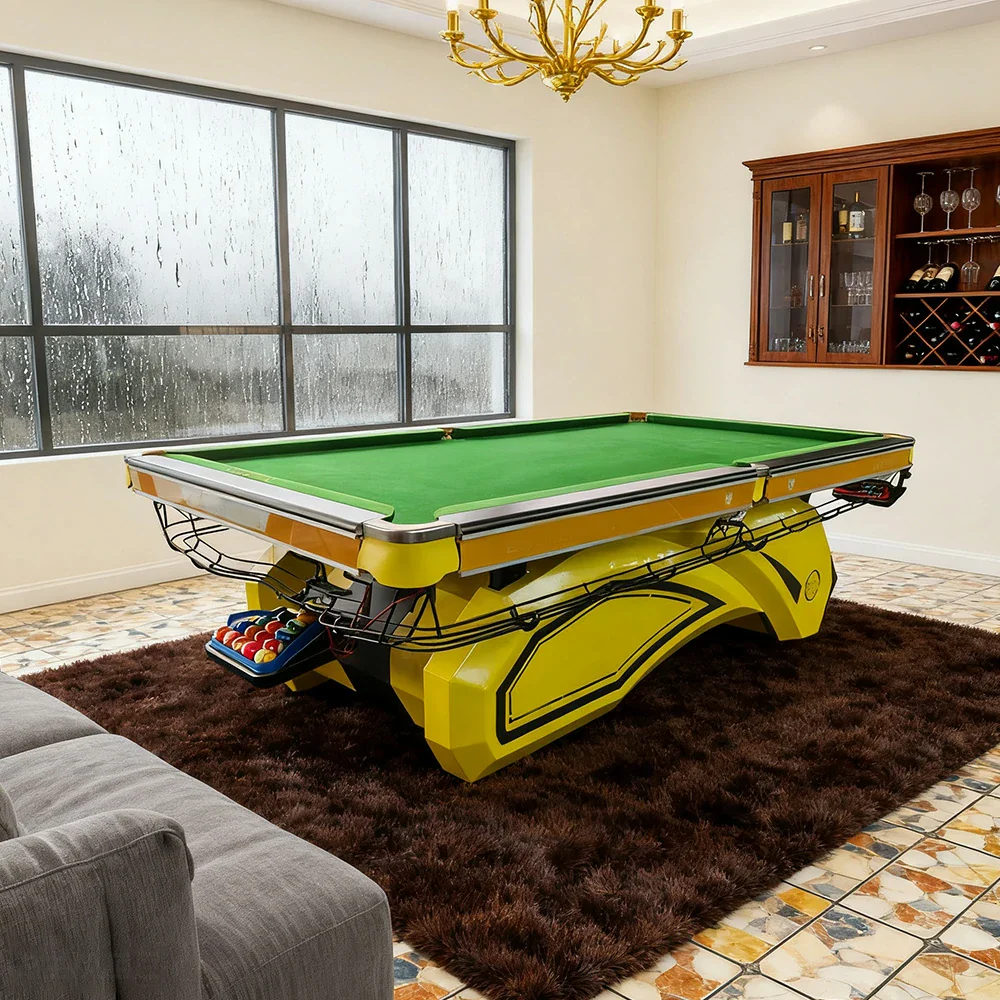 QUESLA 9FT Designer Pool Table - Bluestone Slate, Oak & Iron Bamboo Build, Colorful Frame, Rust-Resistant Finish, Free Accessories Package - Image 4