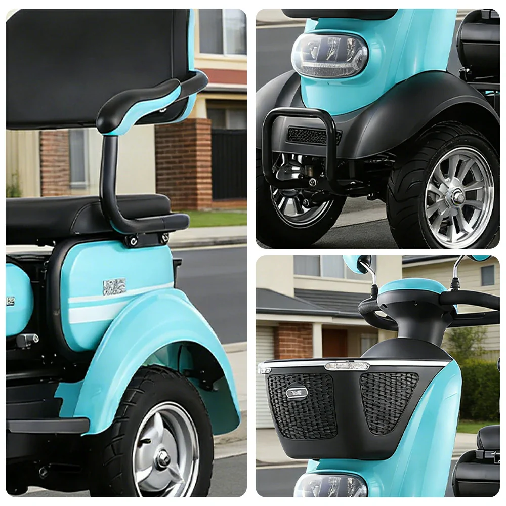 ROLLUX BOOM-3 Electric Mobility Scooter - 48V 20Ah Lead-Acid Battery, 20km/h Max Speed, 33km Range, Four-Wheel Stable Design, LED Lighting & Front Basket - Green - Image 3
