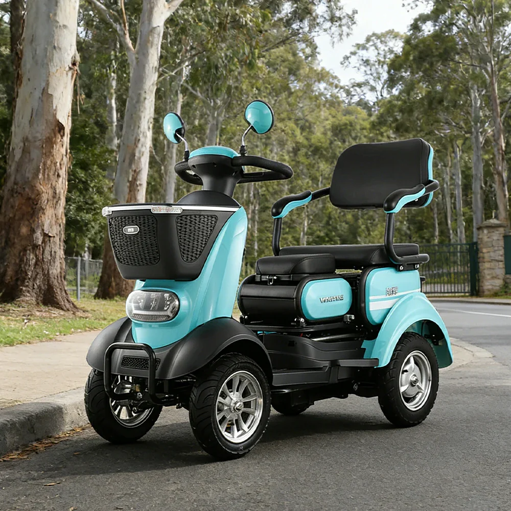 ROLLUX BOOM-3 Electric Mobility Scooter - 48V 20Ah Lead-Acid Battery, 20km/h Max Speed, 33km Range, Four-Wheel Stable Design, LED Lighting & Front Basket - Green - Image 4