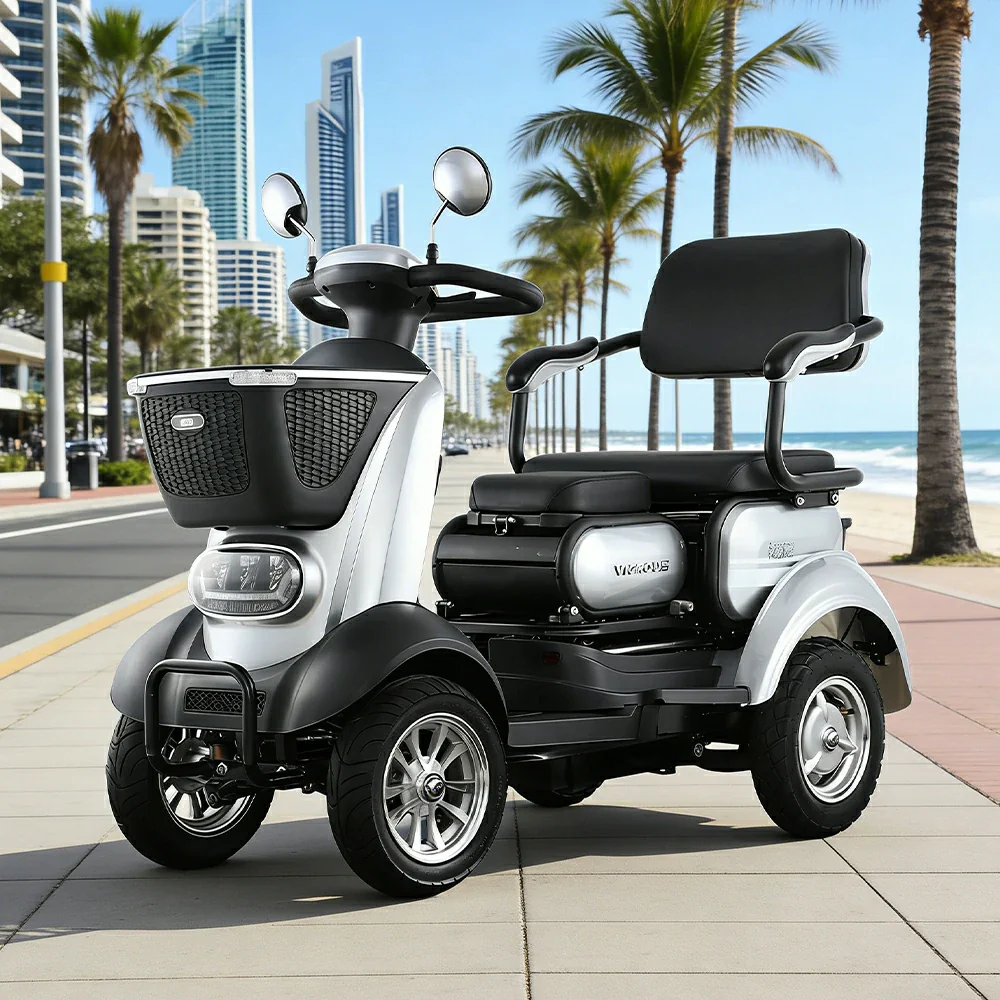 ROLLUX BOOM-3 Electric Mobility Scooter - 48V 20Ah Lead-Acid Battery, 20km/h Max Speed, 33km Range, Four-Wheel Stable Design, LED Lighting & Front Basket - Silver - Image 2