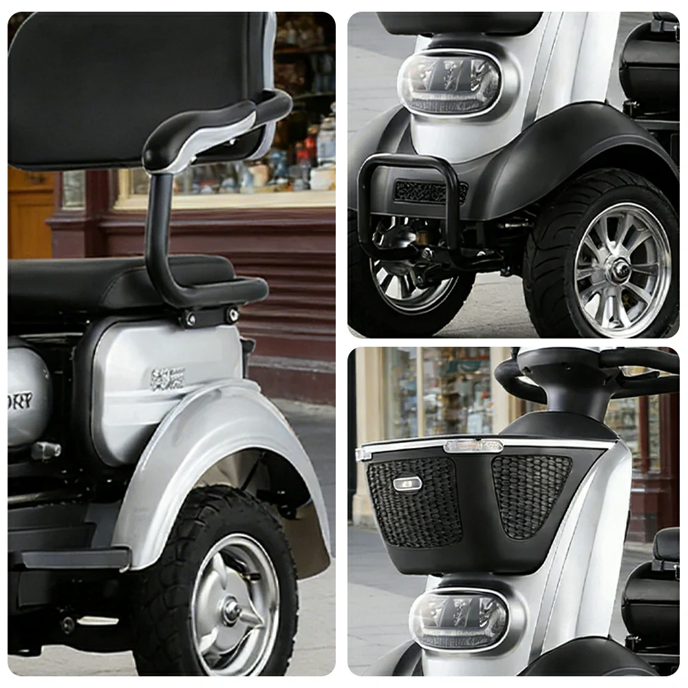 ROLLUX BOOM-3 Electric Mobility Scooter - 48V 20Ah Lead-Acid Battery, 20km/h Max Speed, 33km Range, Four-Wheel Stable Design, LED Lighting & Front Basket - Silver - Image 3