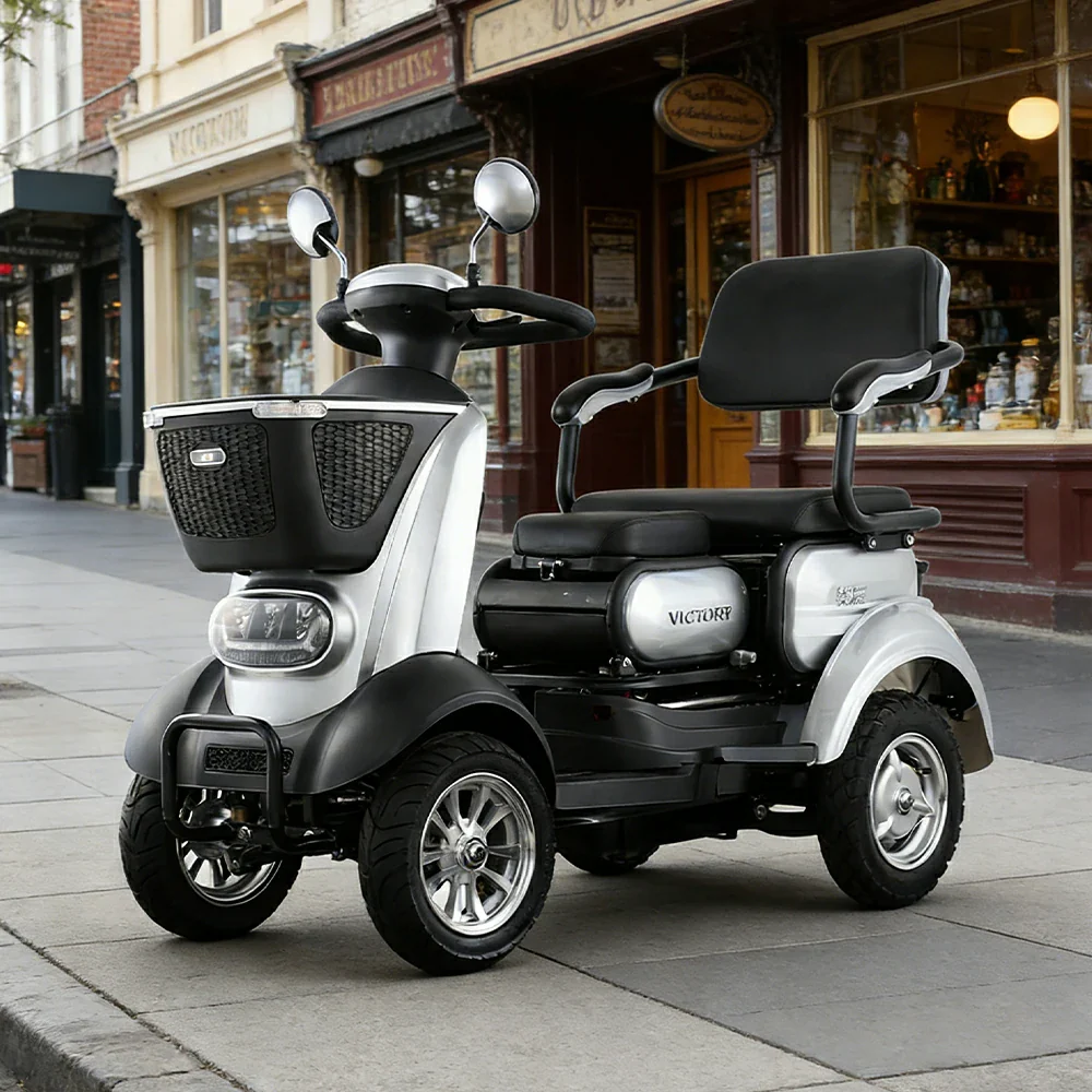 ROLLUX BOOM-3 Electric Mobility Scooter - 48V 20Ah Lead-Acid Battery, 20km/h Max Speed, 33km Range, Four-Wheel Stable Design, LED Lighting & Front Basket - Silver - Image 4