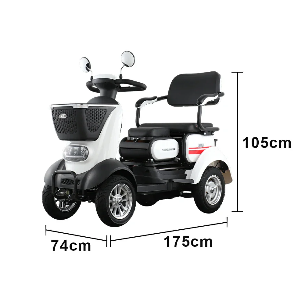 ROLLUX BOOM-3 Electric Mobility Scooter - 48V 20Ah Lead-Acid Battery, 20km/h Max Speed, 33km Range, Four-Wheel Stable Design, LED Lighting & Front Basket - White - Image 5
