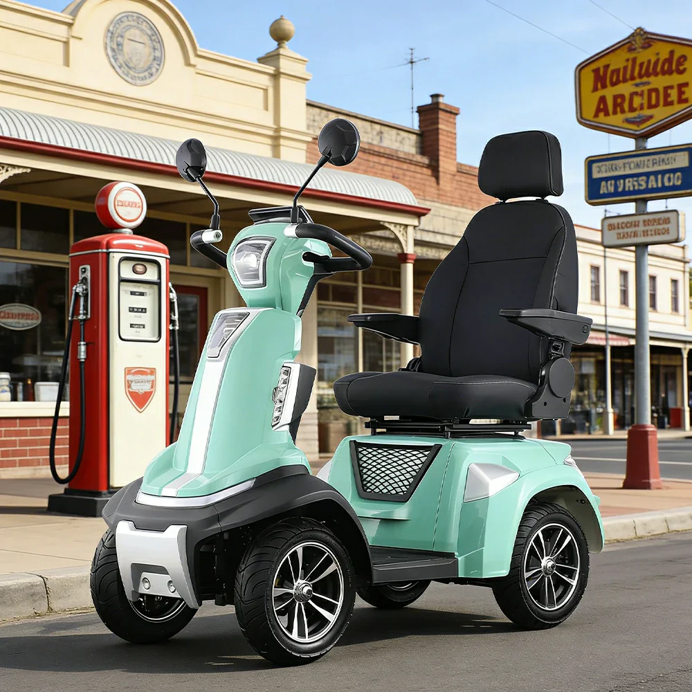 ROLLUX SPIRITE-3 Electric Mobility Scooter - Four-Wheel Stability, 48V 20Ah Battery, 40-45km Range, 20km/h Max Speed, Electromagnetic Brake, LED Lighting - Green - Image 2