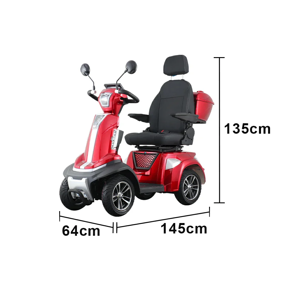 ROLLUX SPIRITE-3 Electric Mobility Scooter - Four-Wheel Stability, 48V 20Ah Battery, 40-45km Range, 20km/h Max Speed, Electromagnetic Brake, LED Lighting - Red - Image 5