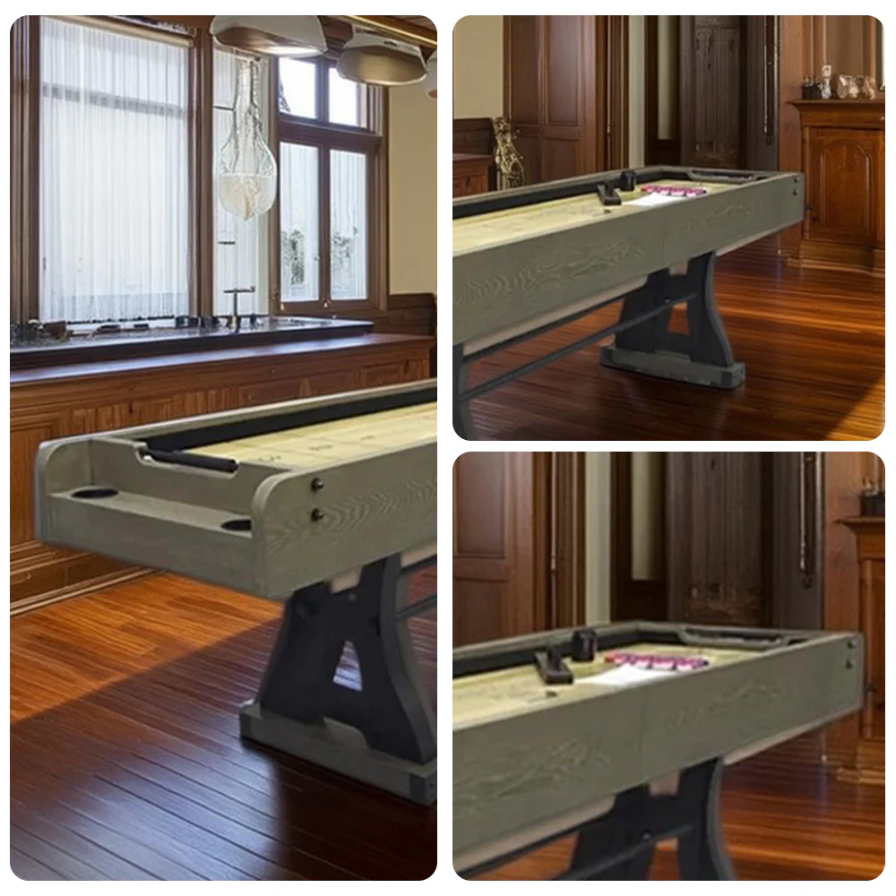 SHUFLEX 9FT Solid Wood Shuffleboard Table - Resin-Coated Hardwood Playing Surface, Smooth Stable Roll, Heavy-Duty Frame, Indoor Game Table - Walnut Brown - Image 3
