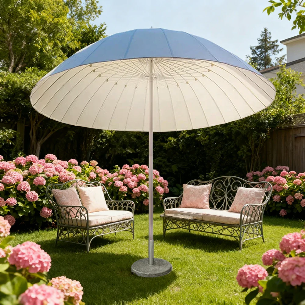 SOLARA Outdoor Central Pole Umbrella - 2.5m Round Canopy with Fade-Resistant Fabric, Strong Wind Stability, Sunshade & Rain Protection, 40kg Marble Base Included - White - Image 2