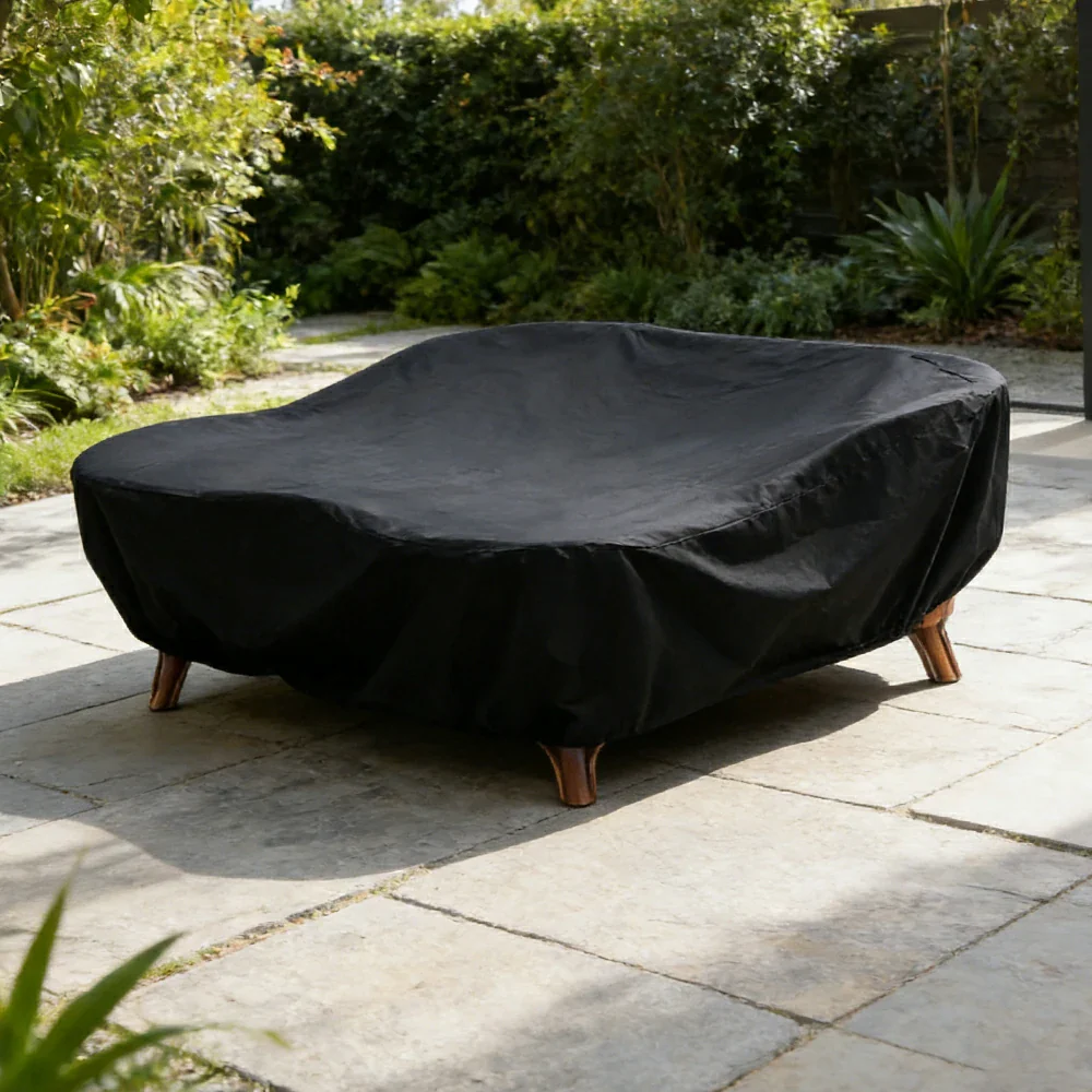 SOLARA Outdoor Table & Chair Rain Cover - 120/160/200cm Waterproof Oxford Fabric with Protective Rubber Backing, All-Weather Outdoor Protection - Black - Image 2