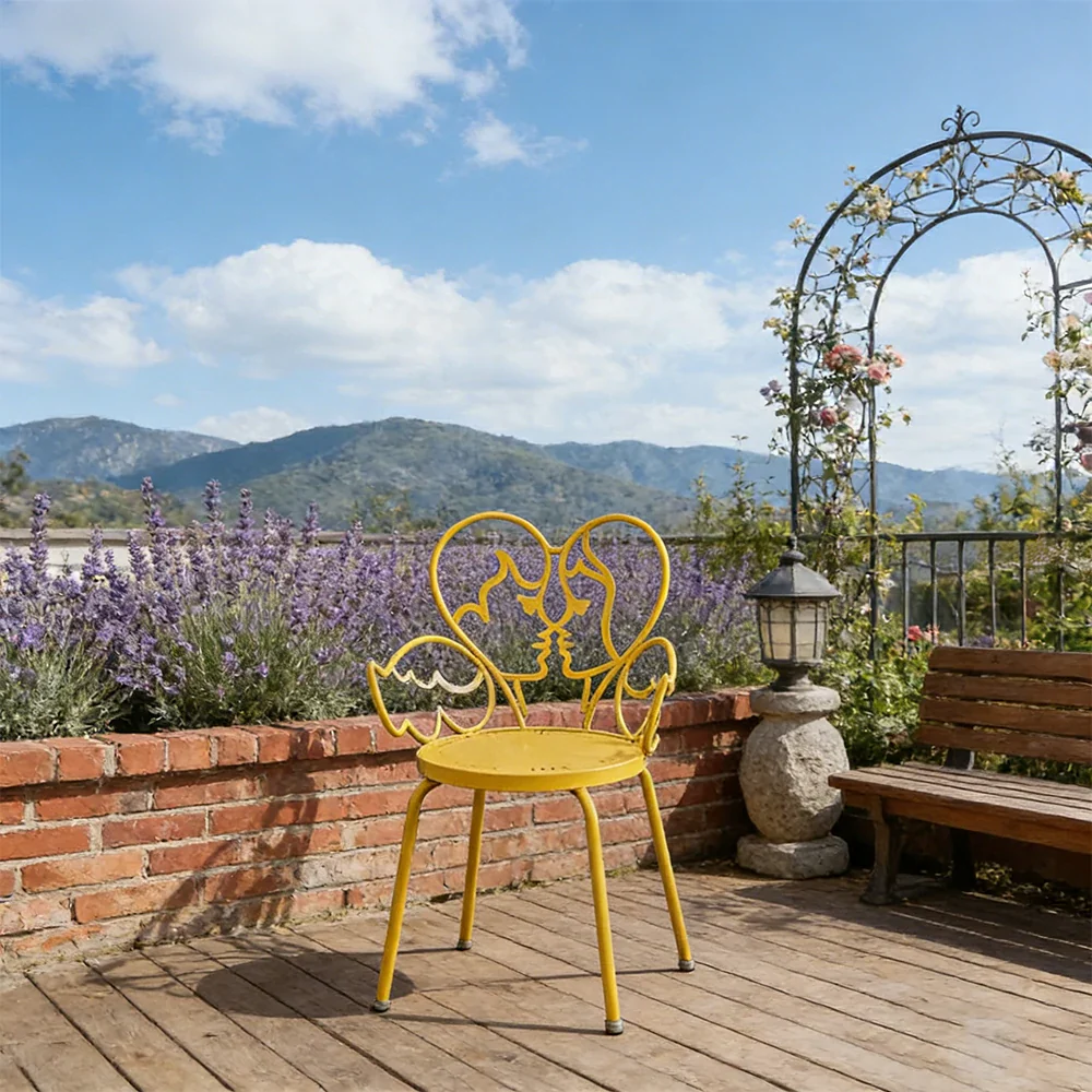 SOLARA Outdoor Dining Chair Lightweight Aluminium Frame Rust-Resistant Finish Romantic Backrest Design - Yellow - Image 2