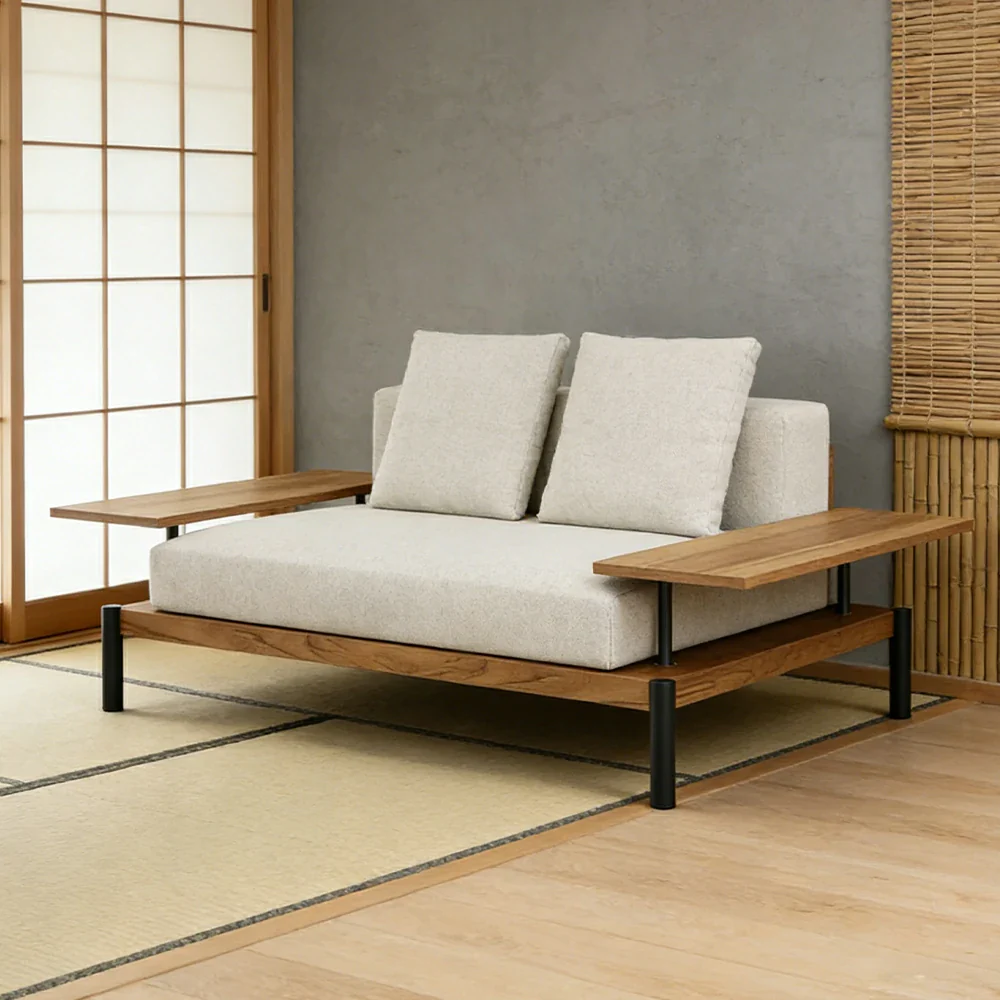 SOLARA Outdoor Single Sofa - Solid Teak Wood Frame, Waterproof Cushions, Aluminium Legs, Modern Patio Lounge Chair - Natural - Image 4