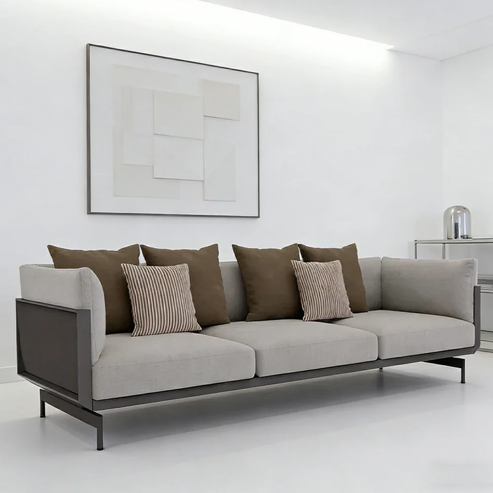 SOLARA Outdoor 3-Seater Sofa - Stainless Steel Frame with Waterproof Fabric & High-Density Foam, Modern Patio Lounge Couch - Grey - Image 2