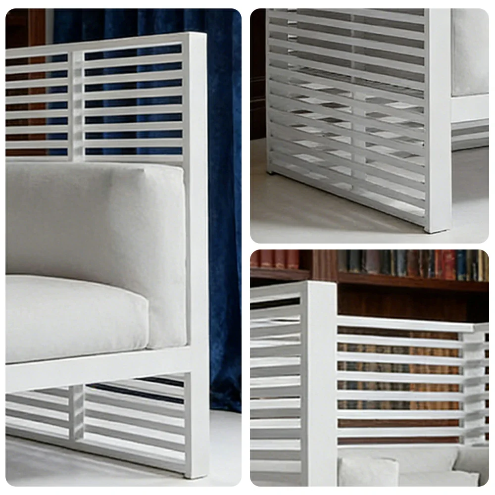 SOLARA Outdoor High-Back Single Sofa - Powder-Coated Aluminum Frame with Waterproof & UV-Resistant Cushion, Modern Patio Lounge Chair - White - Image 3