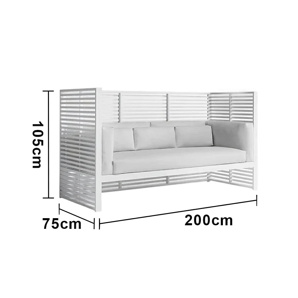 SOLARA Outdoor High-Back 3-Seater Sofa - Powder-Coated Aluminium Frame, Waterproof & UV-Resistant Cushions, Modern Slatted Design - White - Image 5