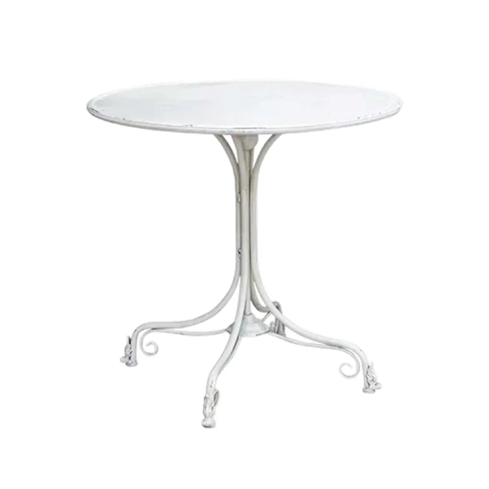 SOLARA 60/80cm Round Dining Table - Vintage French Style Design, Spacious Tabletop with Sturdy Iron Legs, Patio Balcony Indoor Dining Table - White