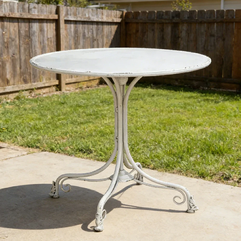 SOLARA 60/80cm Round Dining Table - Vintage French Style Design, Spacious Tabletop with Sturdy Iron Legs, Patio Balcony Indoor Dining Table - White - Image 2