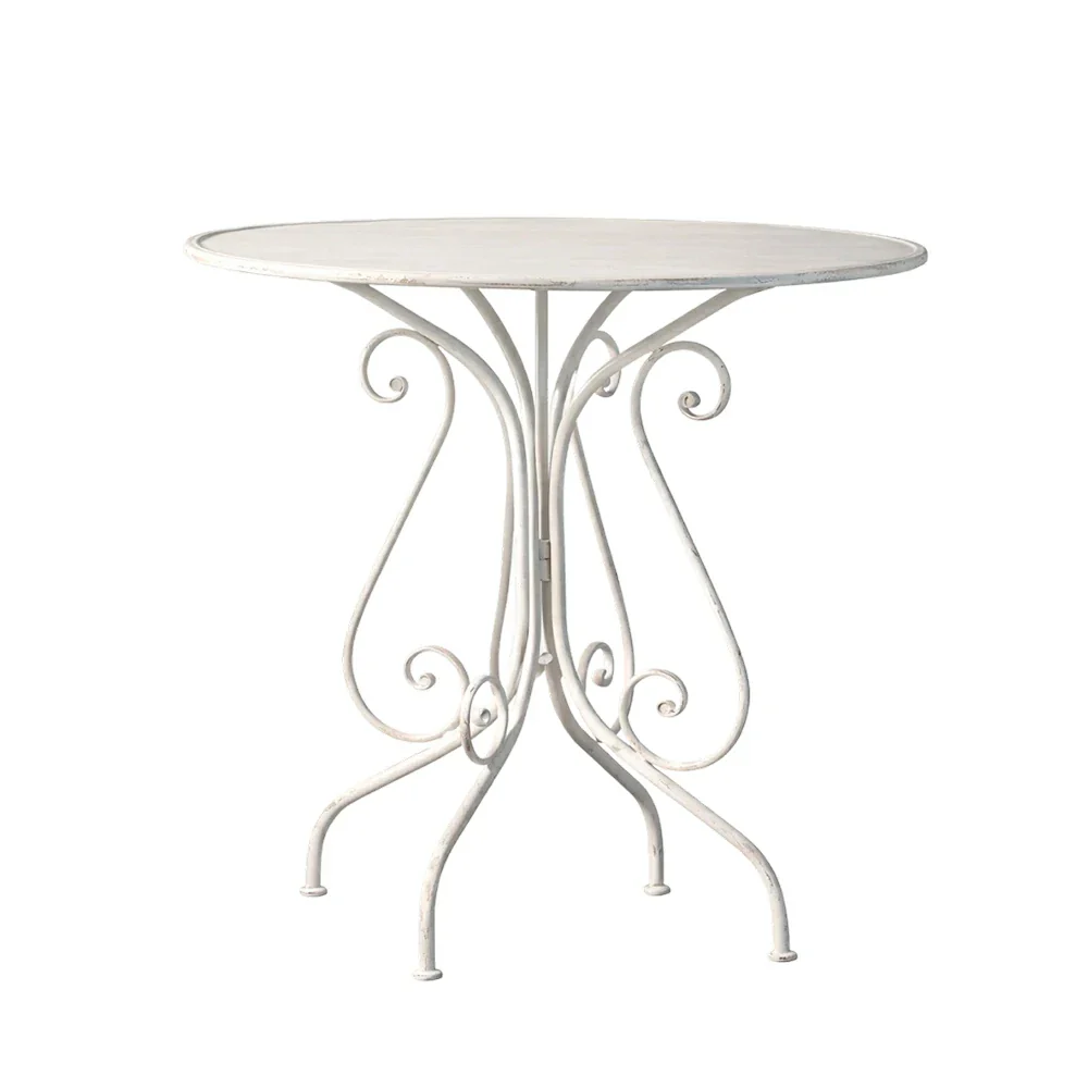 SOLARA French Vintage Table - Distressed Style Top, Strong Iron Frame, Patio Balcony Indoor Dining Table