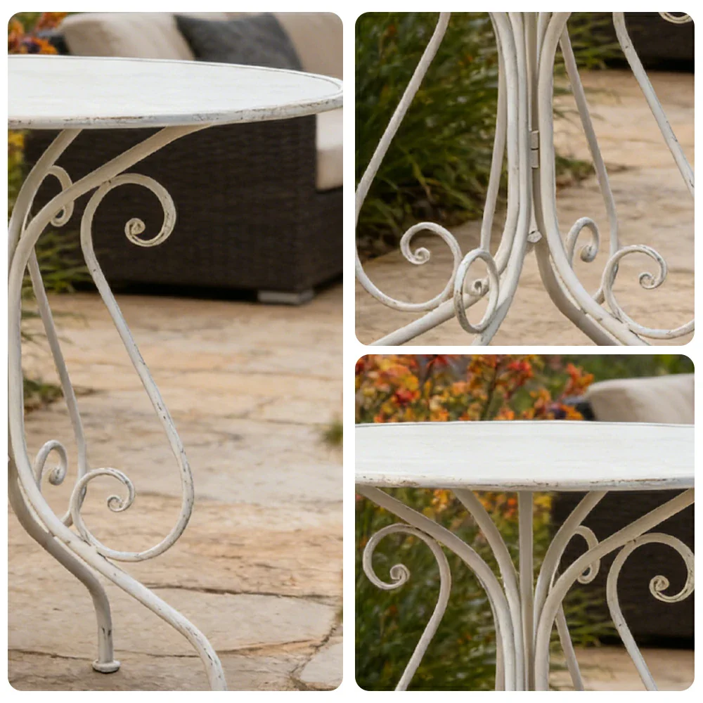 SOLARA French Vintage Table - Distressed Style Top, Strong Iron Frame, Patio Balcony Indoor Dining Table - Image 3