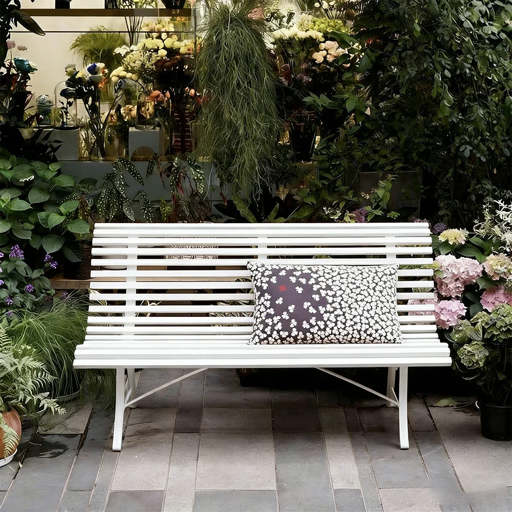 SOLARA 150/200cm Outdoor Bench - High-Strength Iron Frame, Weather-Resistant Coating, Modern Curved Design, Perfect for Gardens, Patios & Commercial Spaces - White - Image 2