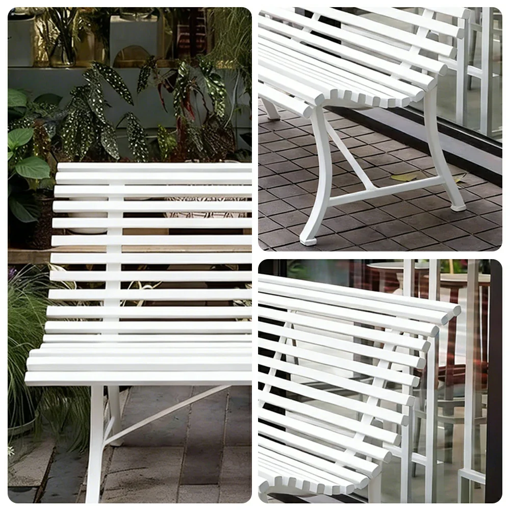 SOLARA 150/200cm Outdoor Bench - High-Strength Iron Frame, Weather-Resistant Coating, Modern Curved Design, Perfect for Gardens, Patios & Commercial Spaces - White - Image 3