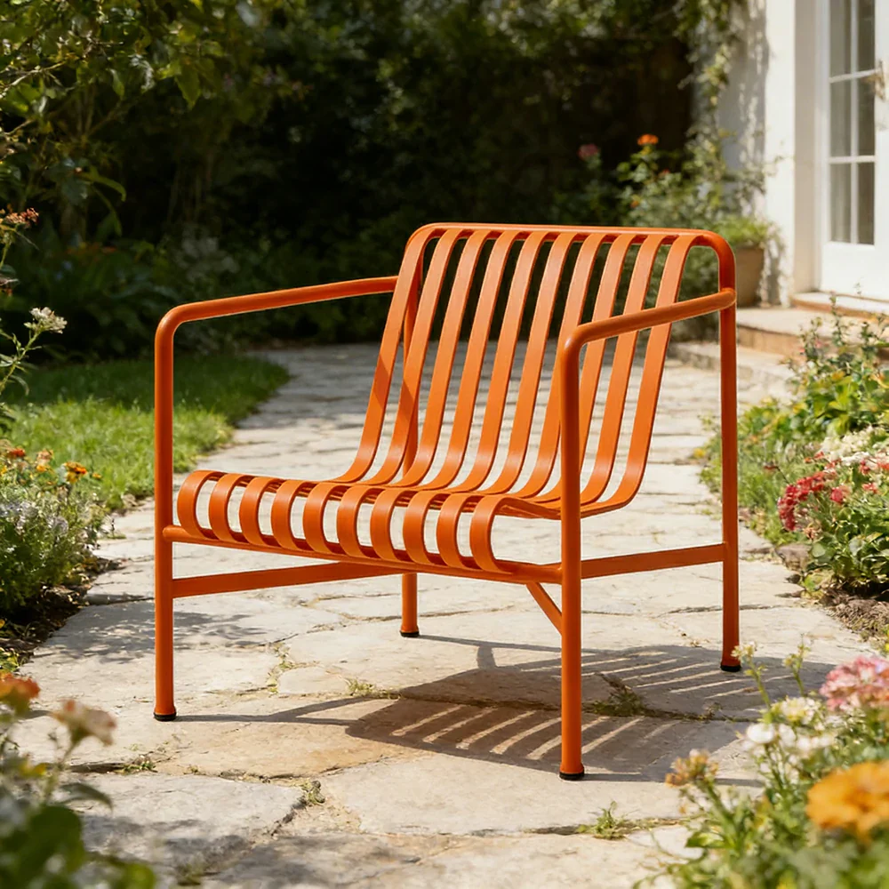SOLARA Outdoor Metal Seating Collection - Bench, Lounger, Bar Stool & Dining Chair, Heavy-Duty Steel Frame, Weather-Resistant Finish - Orange - Image 24