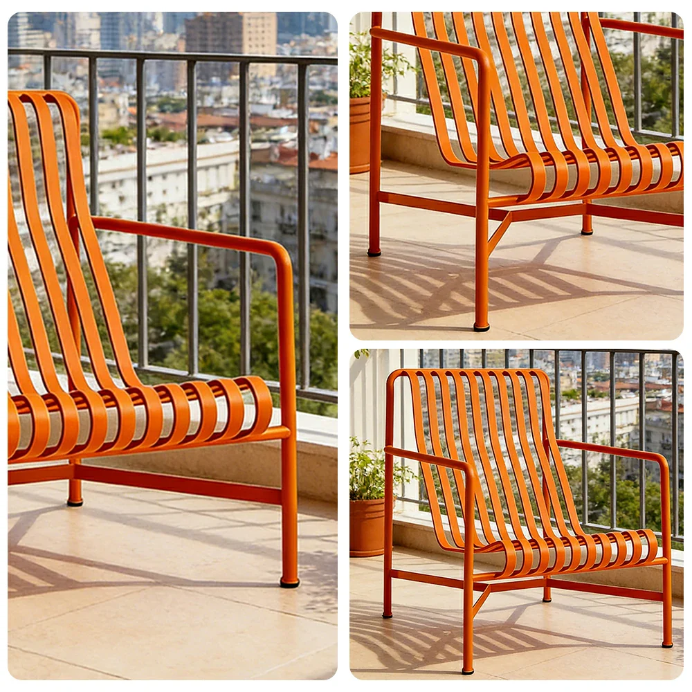 SOLARA Outdoor Metal Seating Collection - Bench, Lounger, Bar Stool & Dining Chair, Heavy-Duty Steel Frame, Weather-Resistant Finish - Orange - Image 28