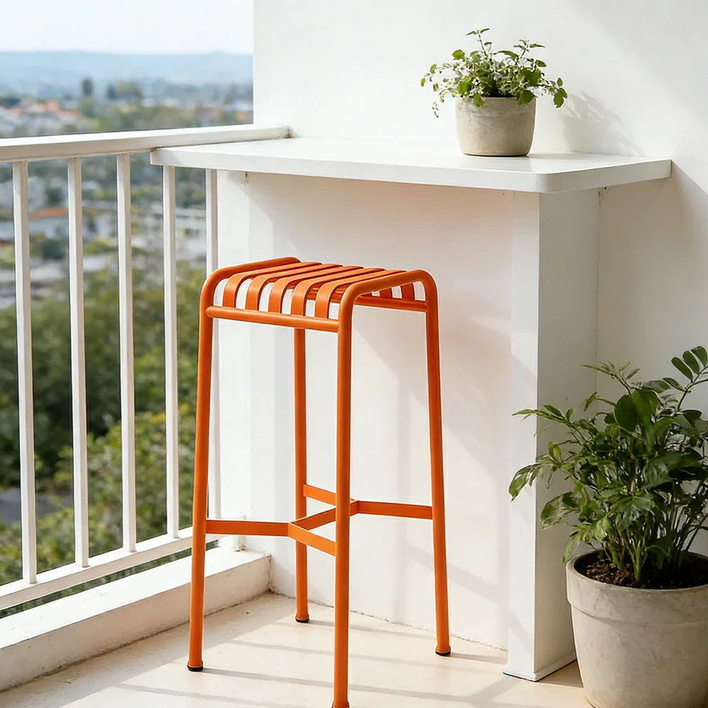 SOLARA Outdoor Metal Seating Collection - Bench, Lounger, Bar Stool & Dining Chair, Heavy-Duty Steel Frame, Weather-Resistant Finish - Orange - Image 34
