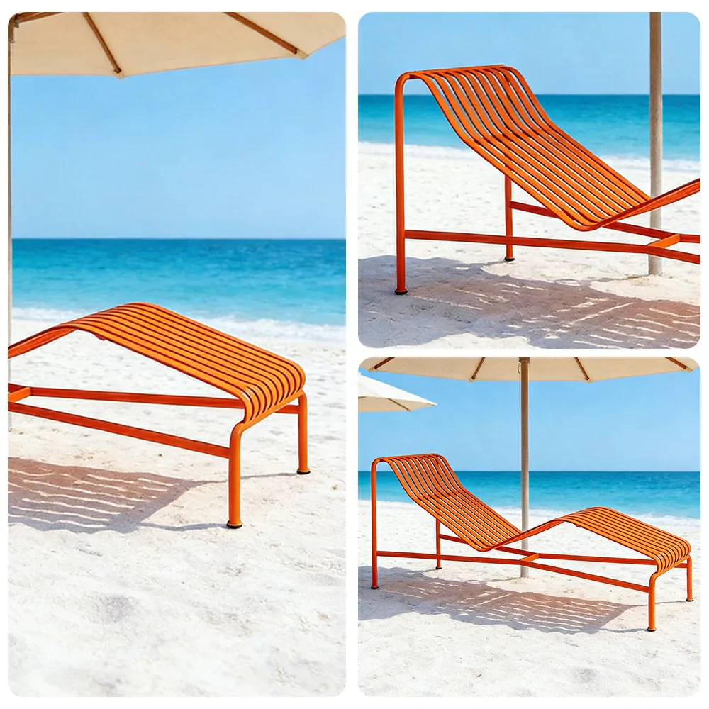 SOLARA Outdoor Metal Seating Collection - Bench, Lounger, Bar Stool & Dining Chair, Heavy-Duty Steel Frame, Weather-Resistant Finish - Orange - Image 43