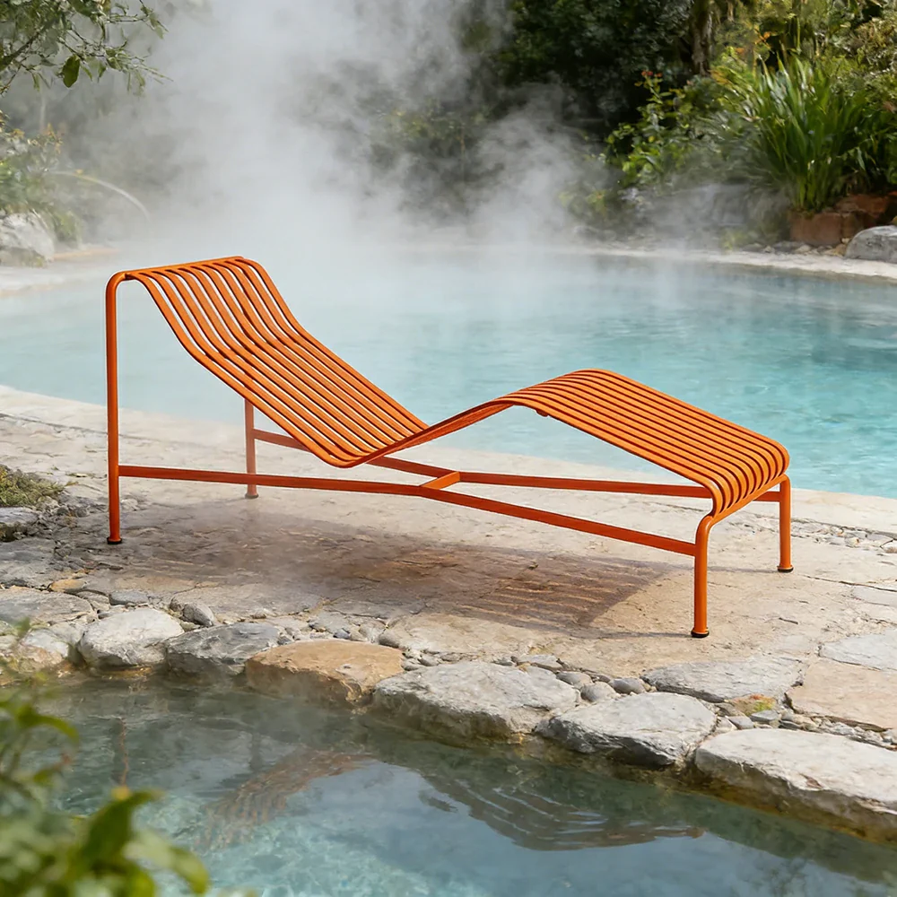 SOLARA Outdoor Metal Seating Collection - Bench, Lounger, Bar Stool & Dining Chair, Heavy-Duty Steel Frame, Weather-Resistant Finish - Orange - Image 44