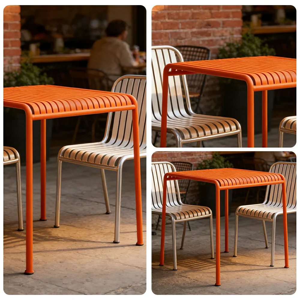 SOLARA Outdoor Metal Furniture Collection - Coffee Table, Long Table, Low Table & Dining Table, Heavy-Duty Steel Frame, Weather-Resistant Finish - Orange - Image 18