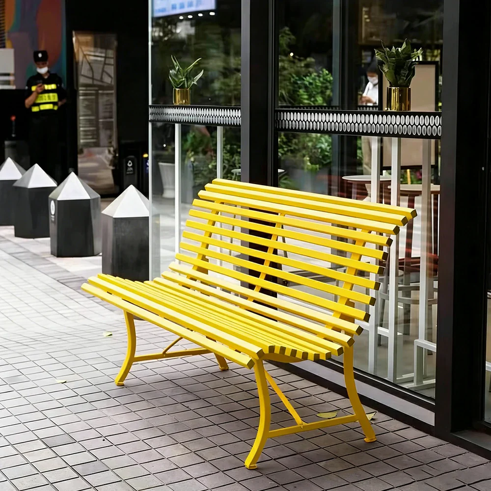 SOLARA 150/200cm Outdoor Bench - High-Strength Iron Frame, Weather-Resistant Coating, Modern Curved Design, Perfect for Gardens, Patios & Commercial Spaces - Yellow - Image 4