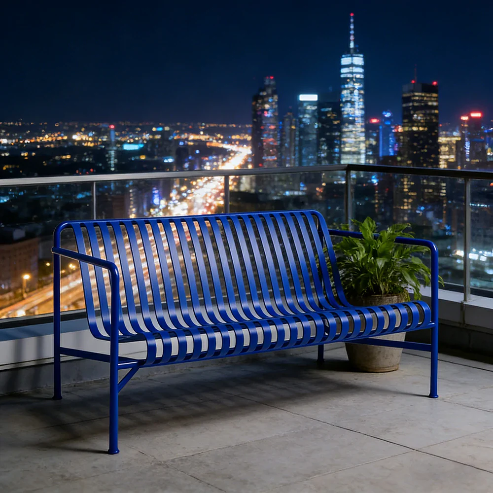 SOLARA Outdoor Metal Furniture Collection - Dining Table, Dining Chair & Lounger, Heavy-Duty Steel Frame, Weather-Resistant Finish - Blue - Image 4
