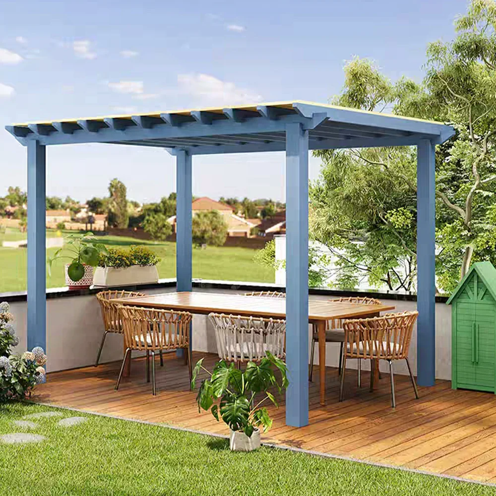 SOLARA Outdoor Pergola Canopy - Finnish Solid Wood Frame with Waterproof Curtain, 3m x 3m Garden & Patio Sunshade Pavilion - Blue - Image 4