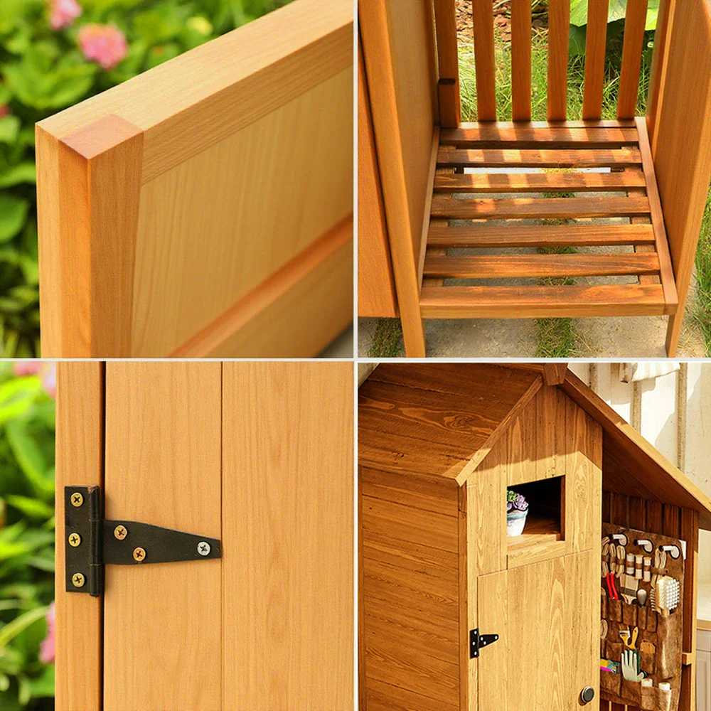SOLARA Outdoor Tool Shed - Solid Wood Storage House with Multi-Shelf Design, Weather-Resistant Garden & Patio Organizer - Yellow - Image 3
