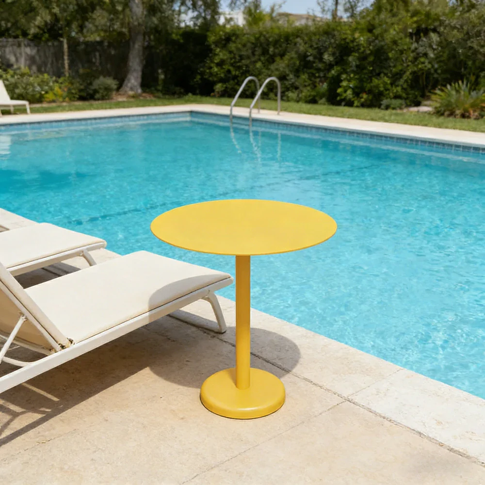SOLARA 60/80cm Outdoor Round Table - Weather Resistant Patio Table with Heavy Duty Iron Frame, Rust Resistant Coating - Yellow - Image 4
