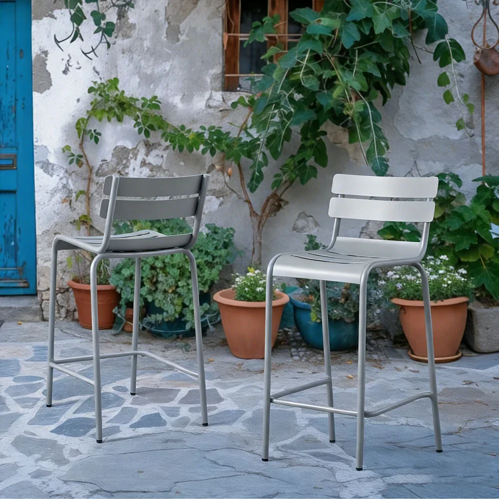 SOLARA Outdoor Bar Stool - Lightweight Aluminum Frame, Rust-Resistant Coating, Stacks Up to 6 Chairs, Perfect for Balcony, Patio & Dining Spaces - Grey - Image 4