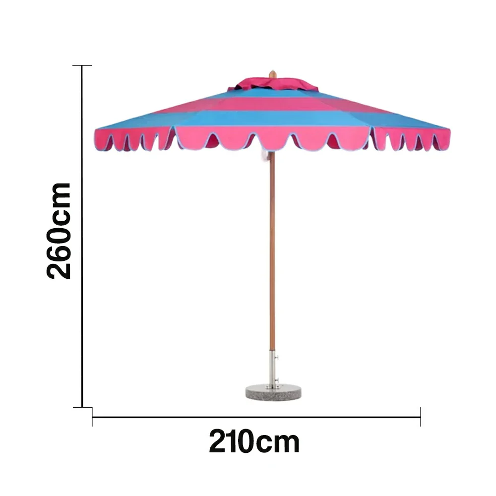 SOLARA Outdoor Patio Umbrella - 210/250cm Single-Layer Canopy with Elegant Valance, Brushed Aluminium Frame, Sunshade & Rain Protection, Water-Filled Base Included - Red & Blue - Image 5