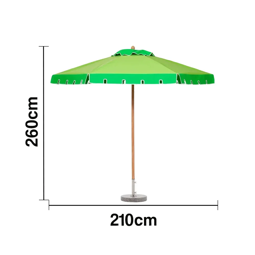 SOLARA Outdoor Patio Umbrella - 210/250cm Single-Layer Canopy with Elegant Valance, Brushed Aluminium Frame, Sunshade & Rain Protection, Water-Filled Base Included - Green - Image 5