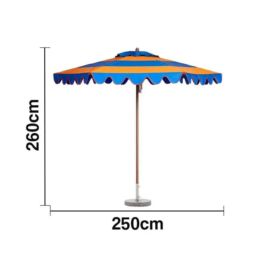 SOLARA Outdoor Patio Umbrella - 210/250cm Single-Layer Canopy with Elegant Valance, Brushed Aluminium Frame, Sunshade & Rain Protection, Water-Filled Base Included - Yellow & Blue - Image 6