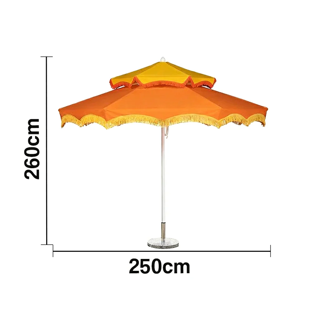 SOLARA Outdoor Patio Umbrella - 250/270cm Round Double-Layer Canopy with French Scalloped Valance, Enhanced Ventilation & Wind Resistance, Sunshade & Rain Protection, 20kg Marble Base Included - Orange - Image 5
