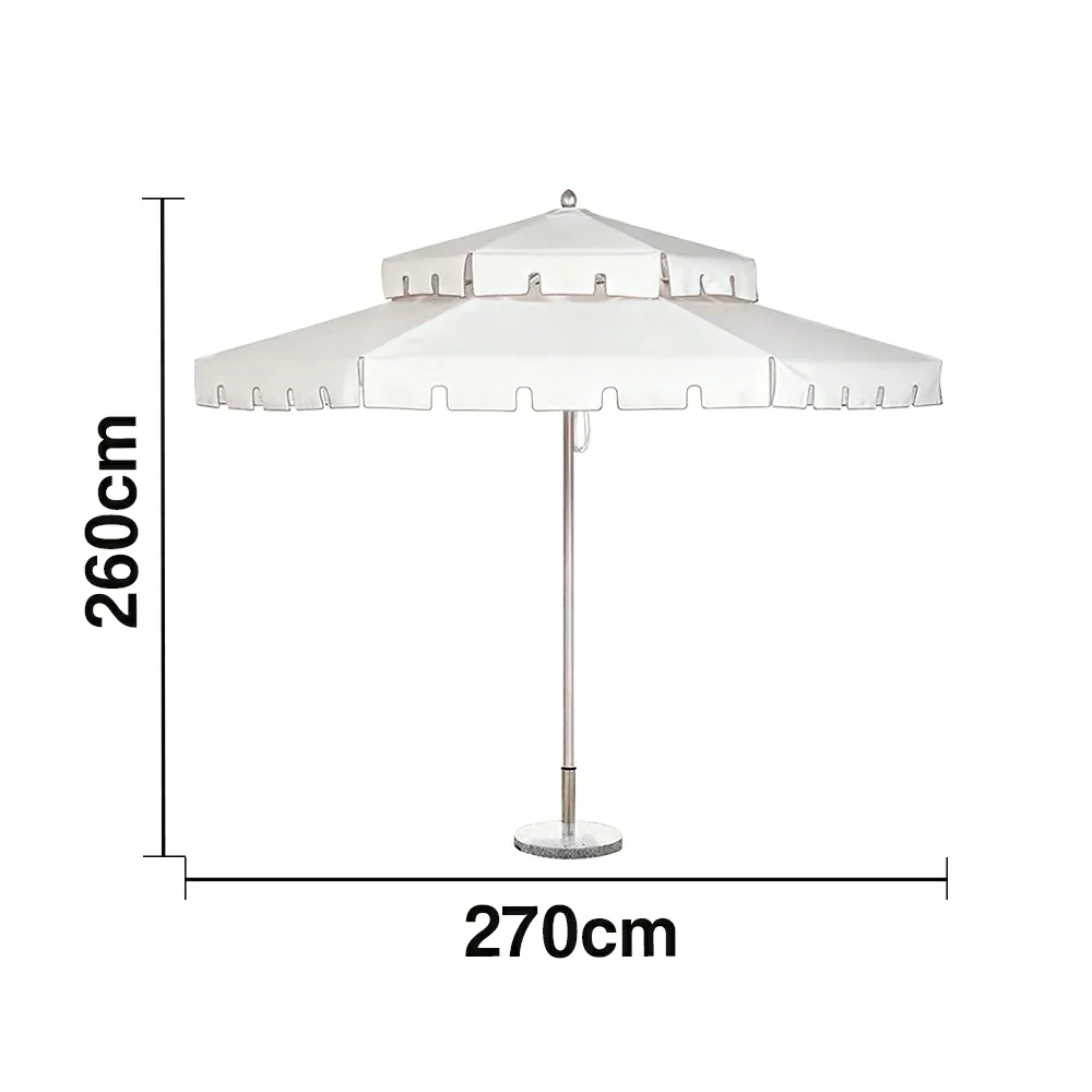 SOLARA Outdoor Patio Umbrella - 250/270cm Round Double-Layer Canopy with French Scalloped Valance, Enhanced Ventilation & Wind Resistance, Sunshade & Rain Protection, 20kg Marble Base Included - White - Image 6